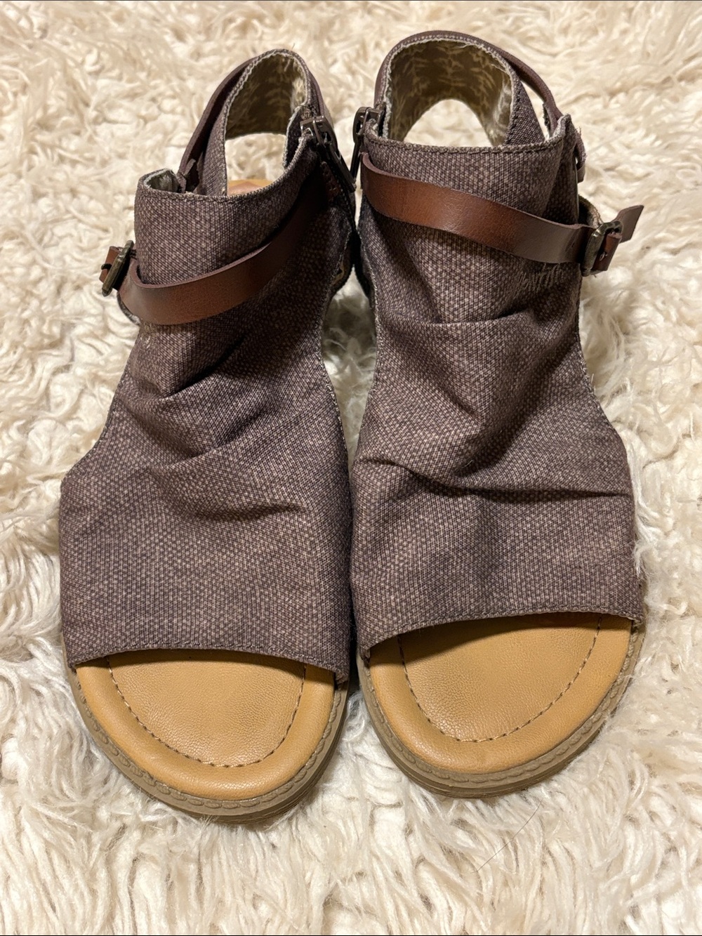 Women’s Brown Canvas Open-Toe Ankle-Strap Sandals